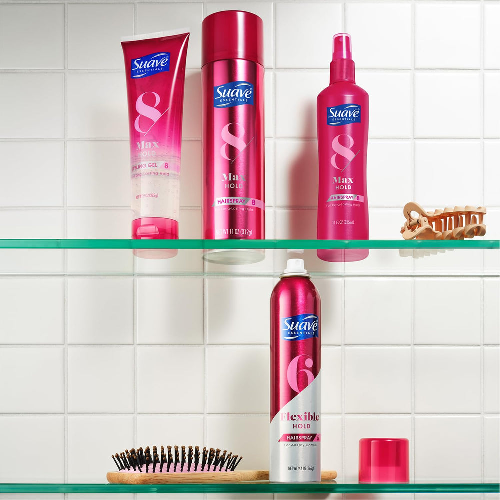 Pair Suave hairspray with shampoo and conditioner for cohesive styling.