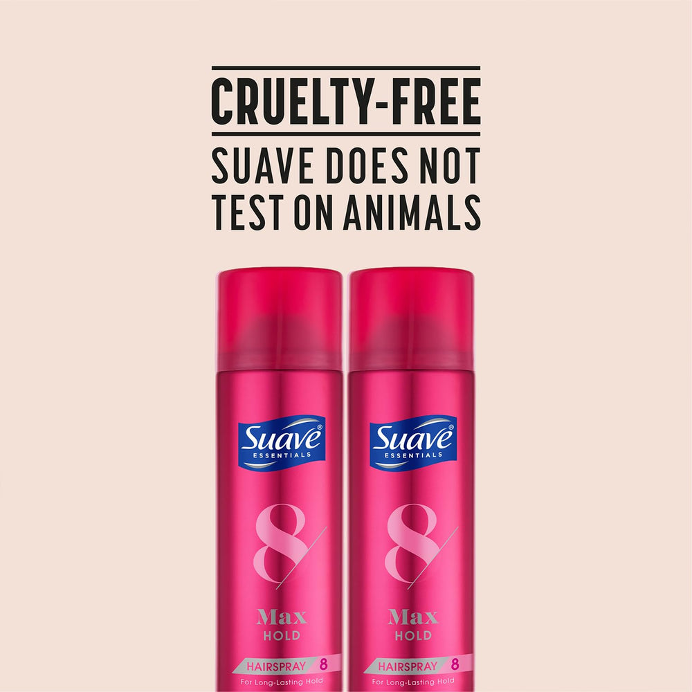 Long-lasting hold spray on styled hair using Suave Max Hold.