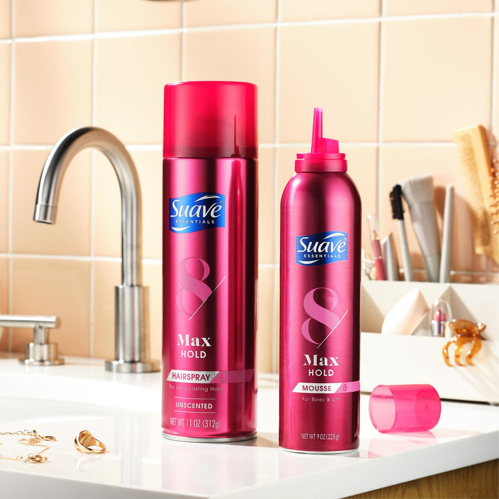 Fine mist from Suave Max Hold for strong, controlled hold.