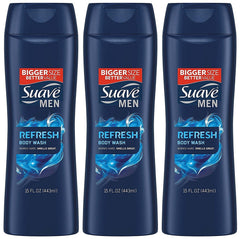 Gel douche Suave Men Refresh, flacon de 444 ml, revitalise la peau après la douche.