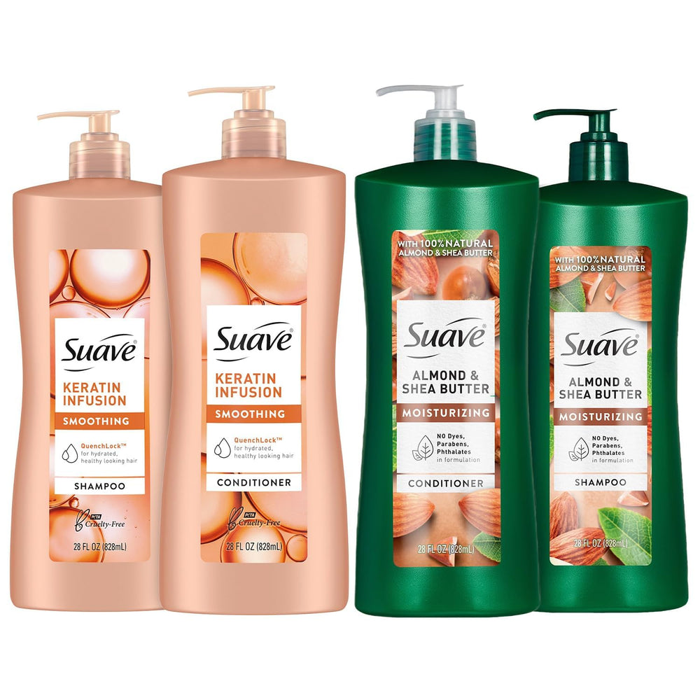 Shampoing Keratin Infusion Suave en bouteille pour cheveux plus lisses et faciles à coiffer.