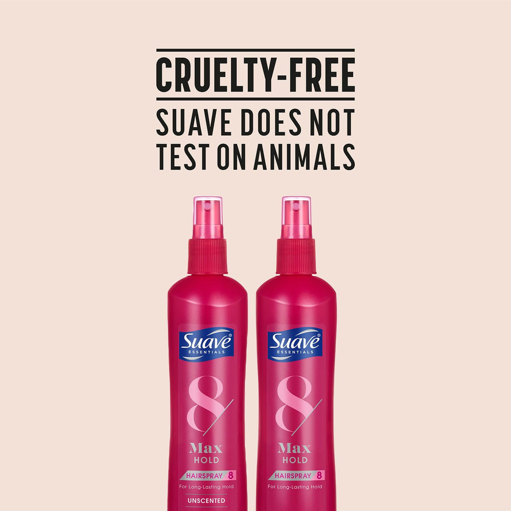 Front view of Suave Max Hold bottle for salon-ready finish.
