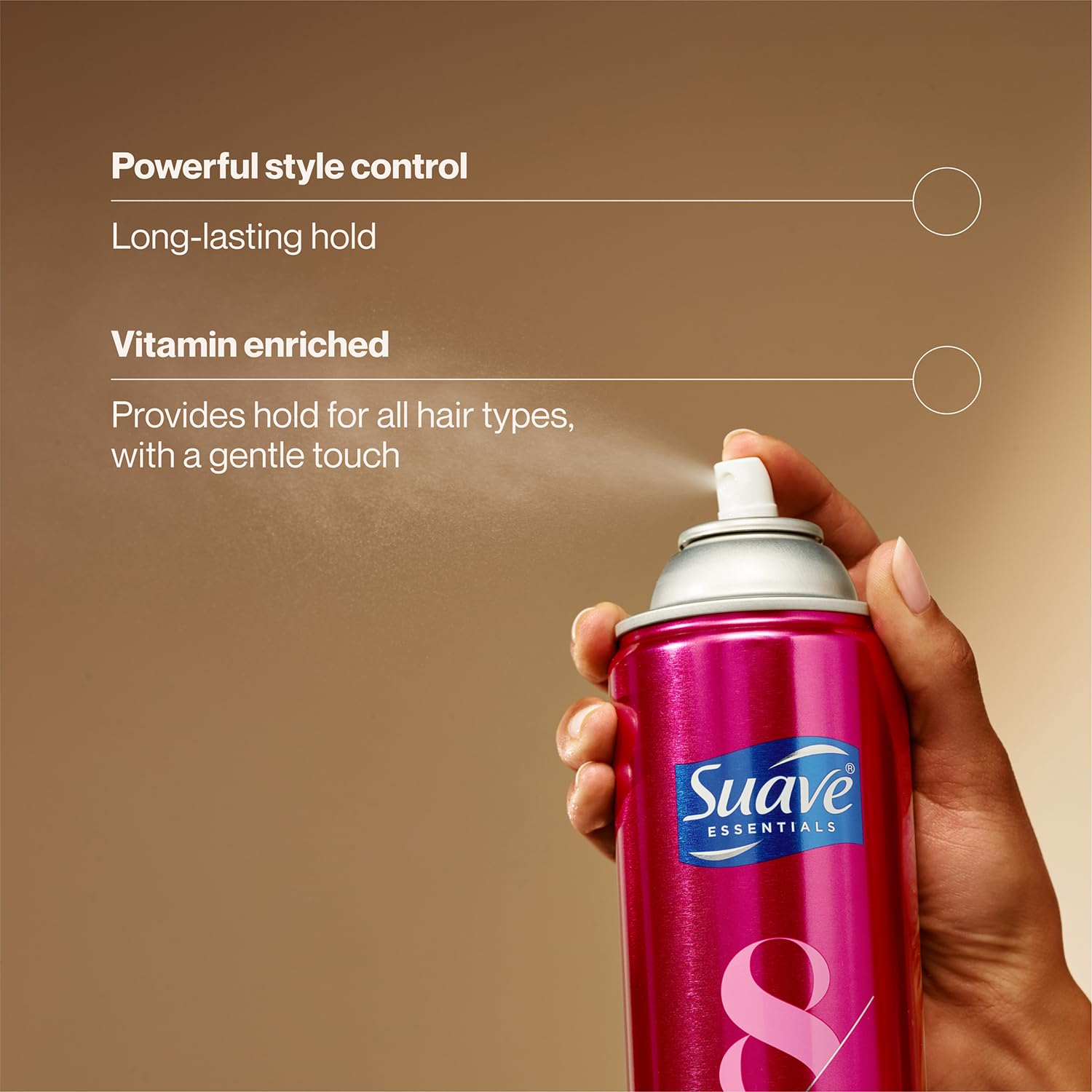 Scented 11oz Suave Max Hold bottle provides lasting hold with a subtle aroma.