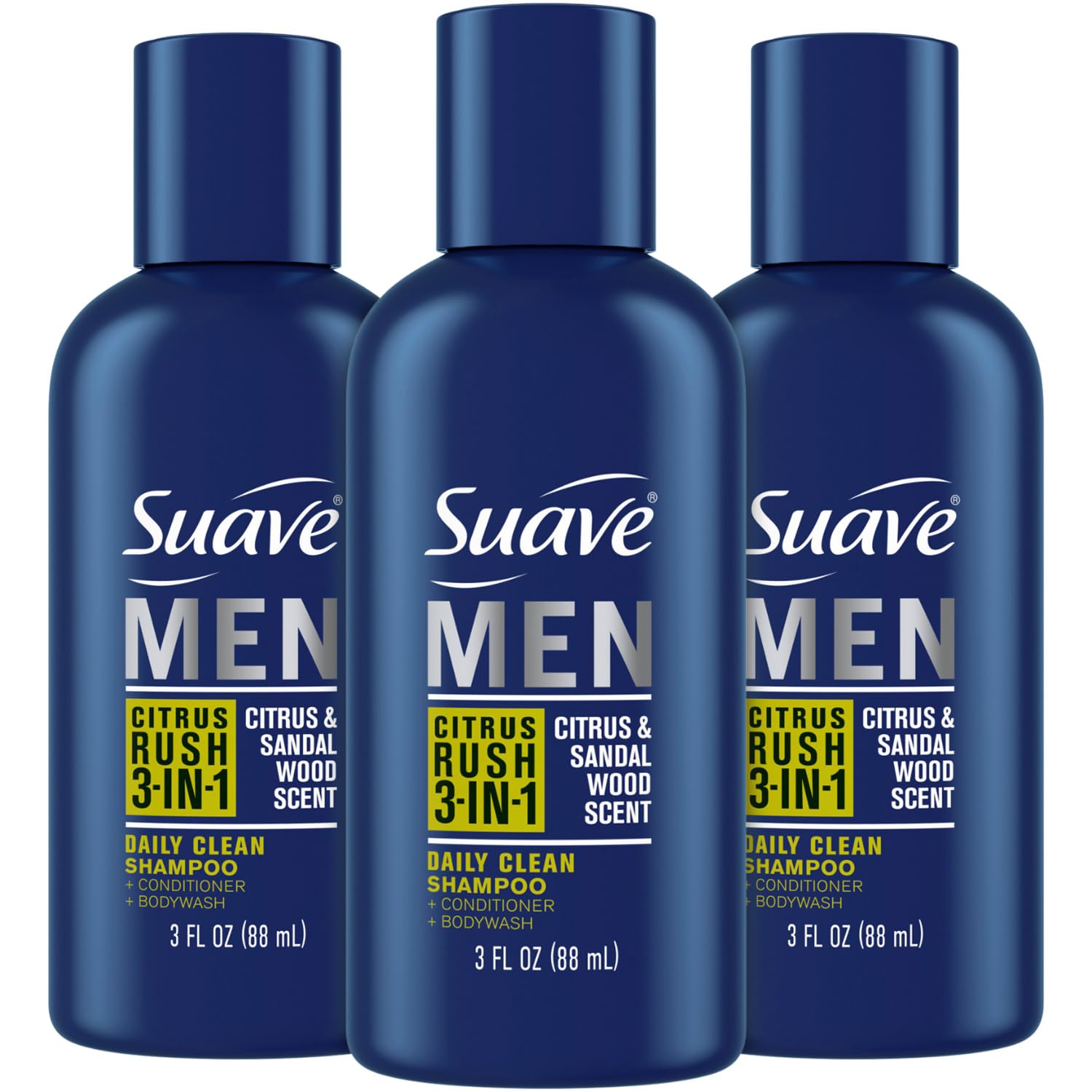 Bouteille 3 oz du gel douche 3 en 1 Suave Men Citrus Rush prête pour les voyages