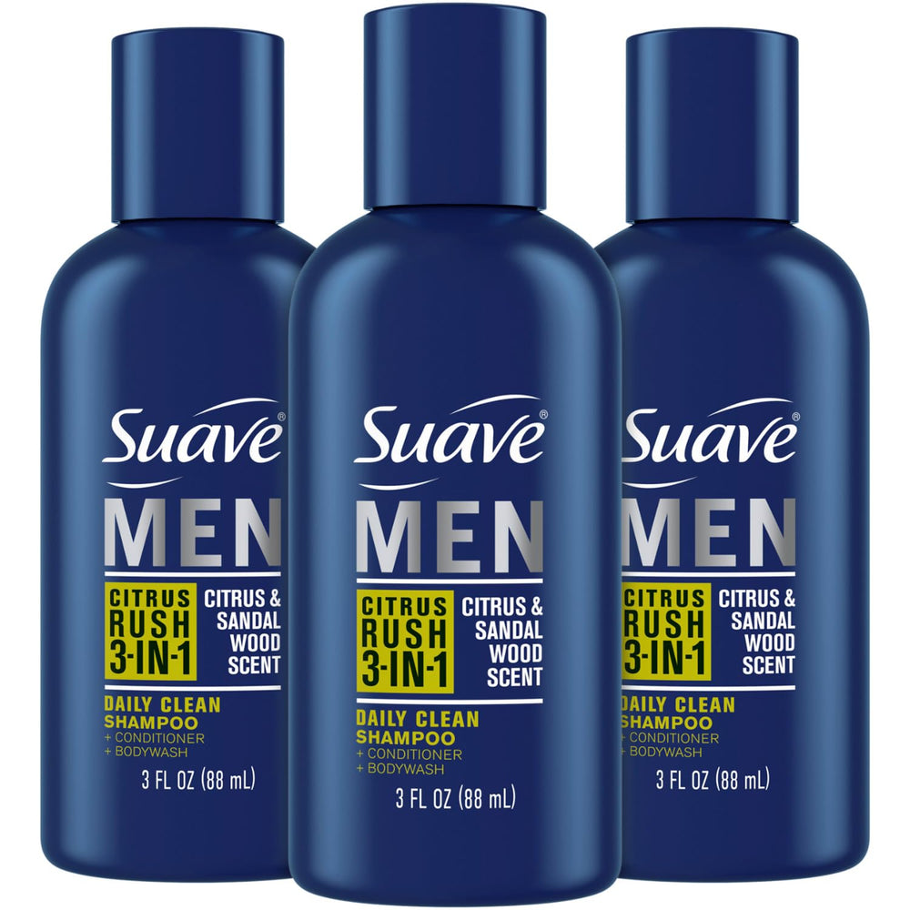 Bouteille 3 oz du gel douche 3 en 1 Suave Men Citrus Rush prête pour les voyages