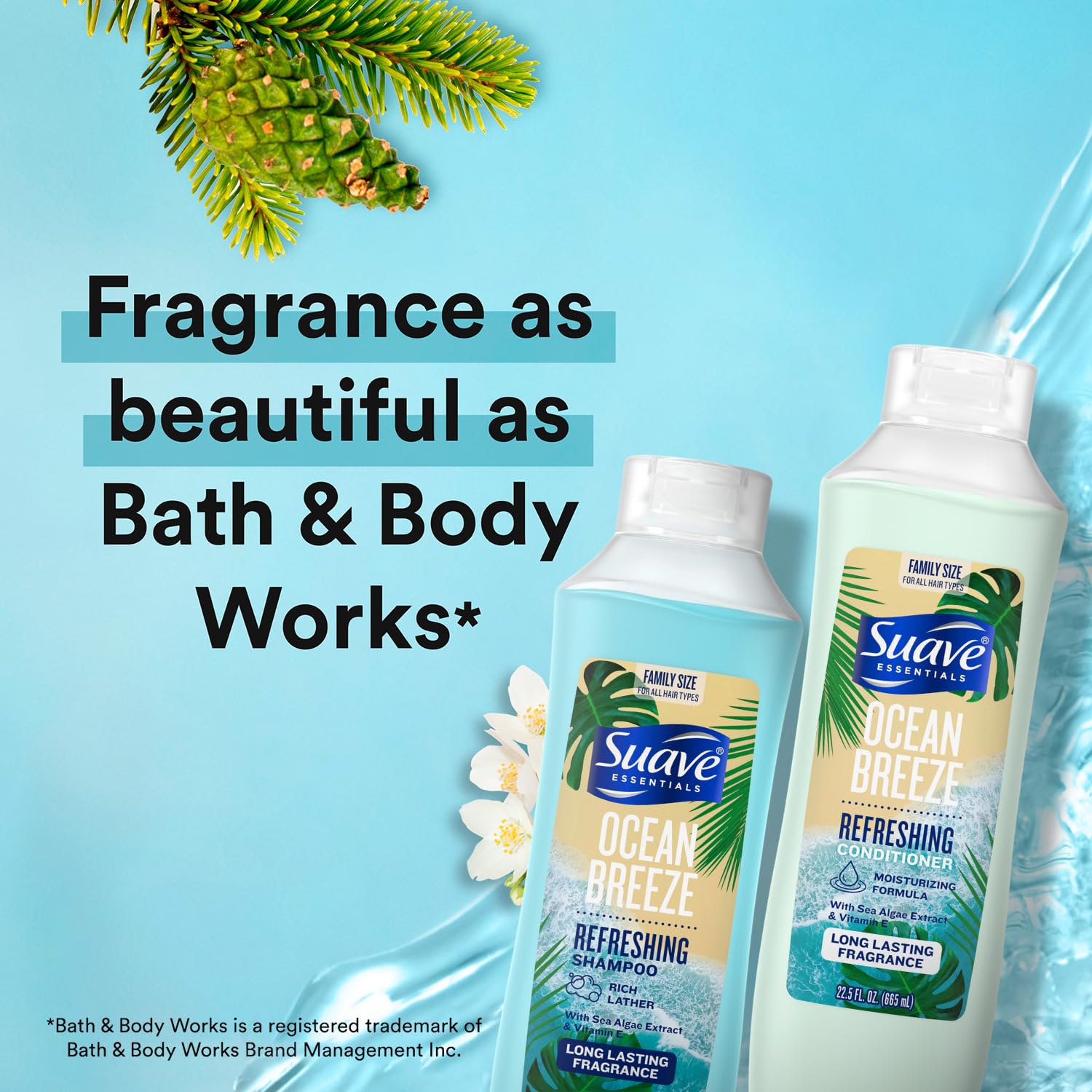 Ensemble douche Suave Ocean Breeze – deux bouteilles prêtes à l’emploi.