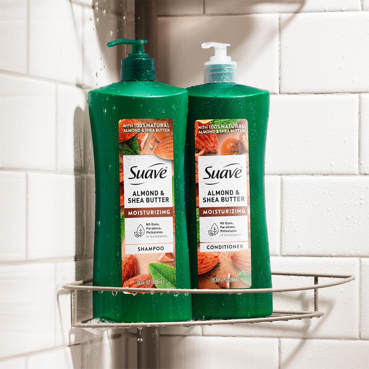Pompe pratique sur les bouteilles Suave pour doser rapidement le soin.