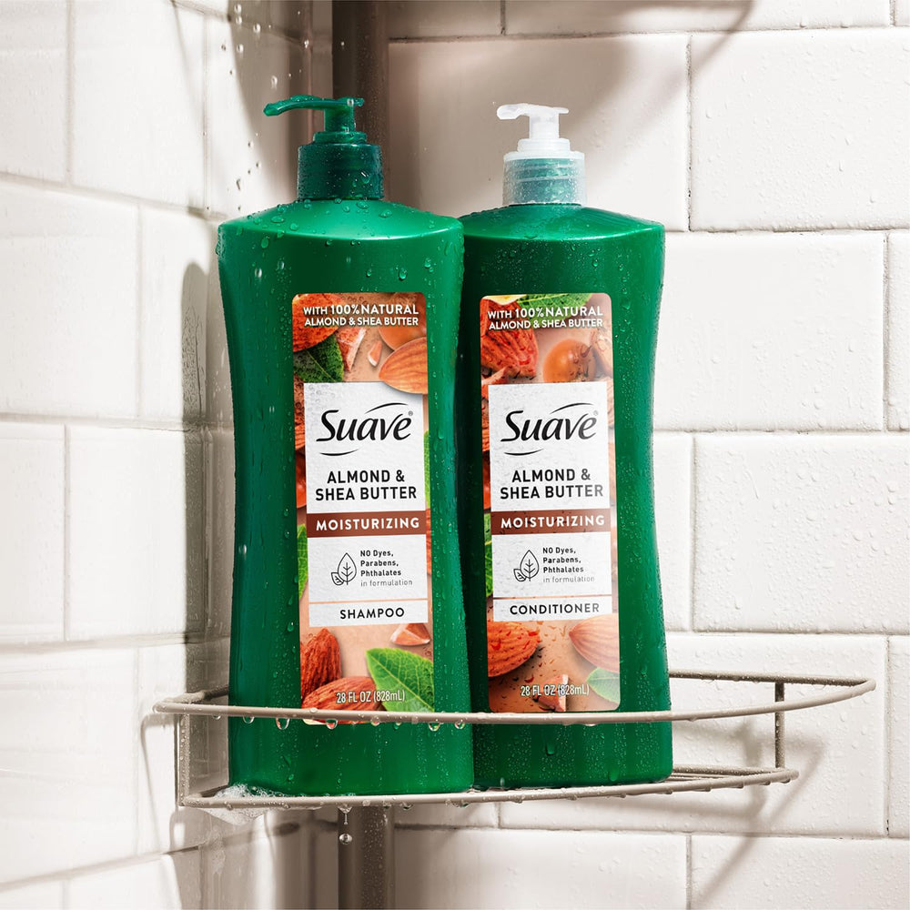 Pompe pratique sur les bouteilles Suave pour doser rapidement le soin.