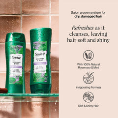 Après-shampooing Suave Rosemary & Mint, bouteille pratique pour démêler et hydrater les cheveux.