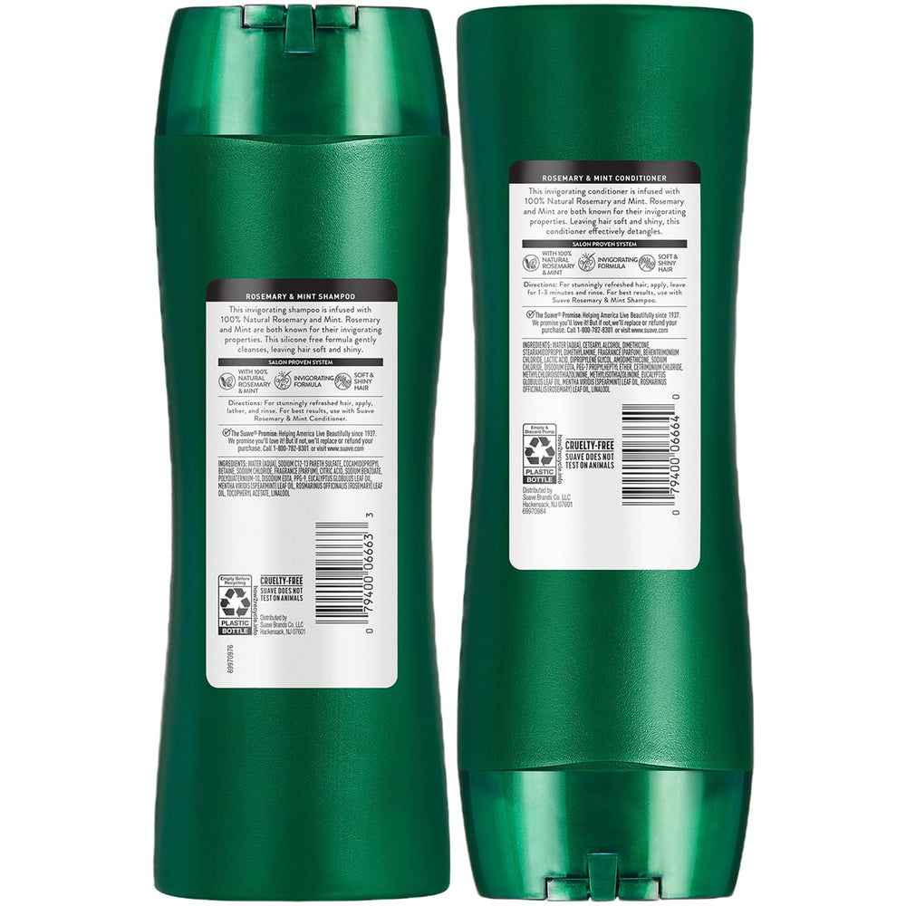 Logo Suave Rosemary & Mint: duo parfumé et stimulant pour une routine agréable.