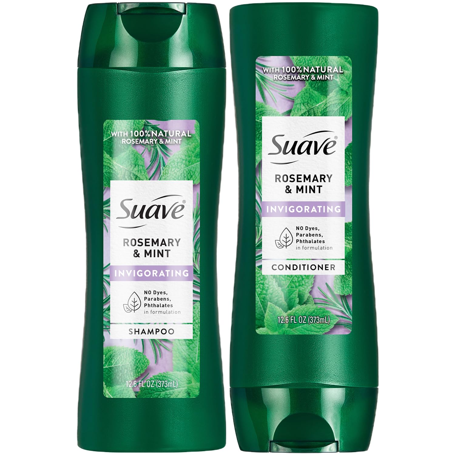 Shampoo Suave Rosemary & Mint, bouteille fraîche qui nettoie en douceur et revitalise.