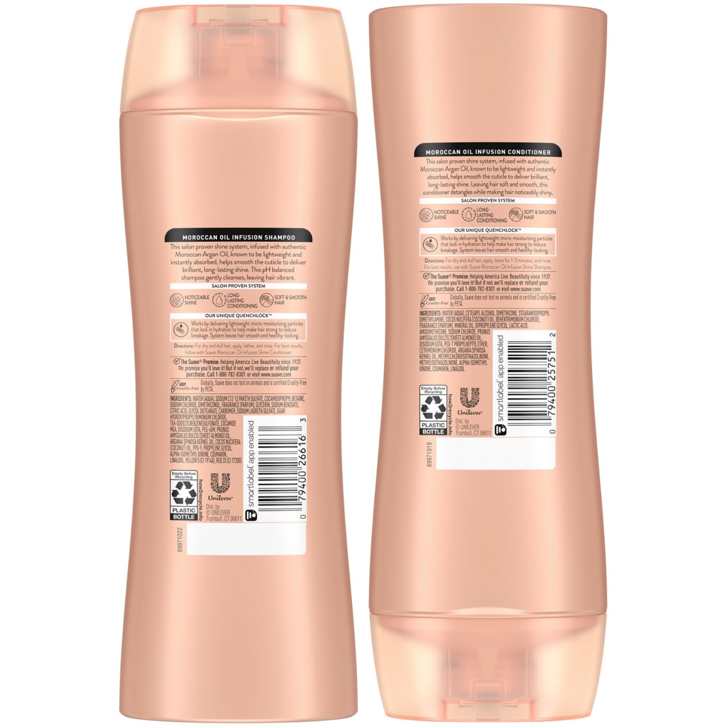 Ensemble shampoing et après-shampoing argan Suave: routine capillaire complète.