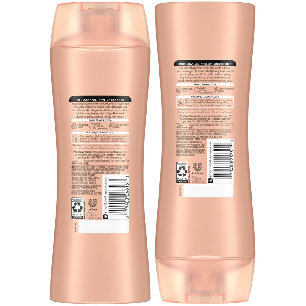 Ensemble shampoing et après-shampoing argan Suave: routine capillaire complète.