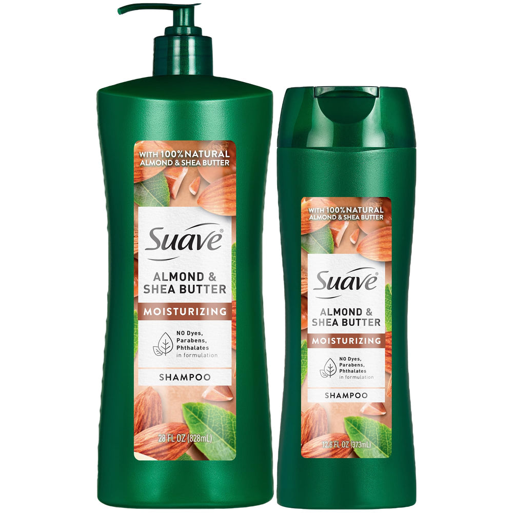 Shampoing Suave à l’amande et karité en bouteille classique, hydratation durable.