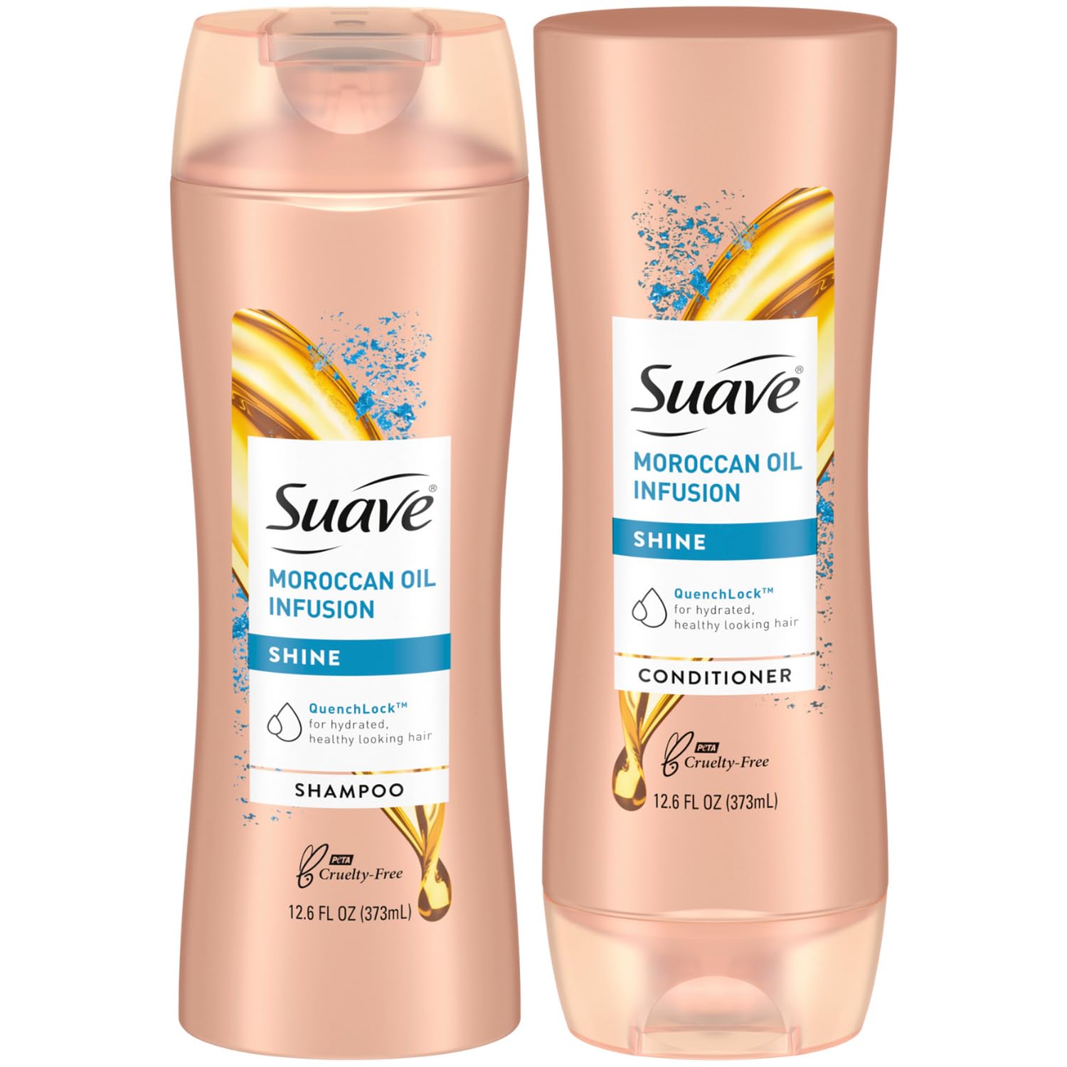 Shampoing Suave argan en bouteille: brillance instantanée et douceur.