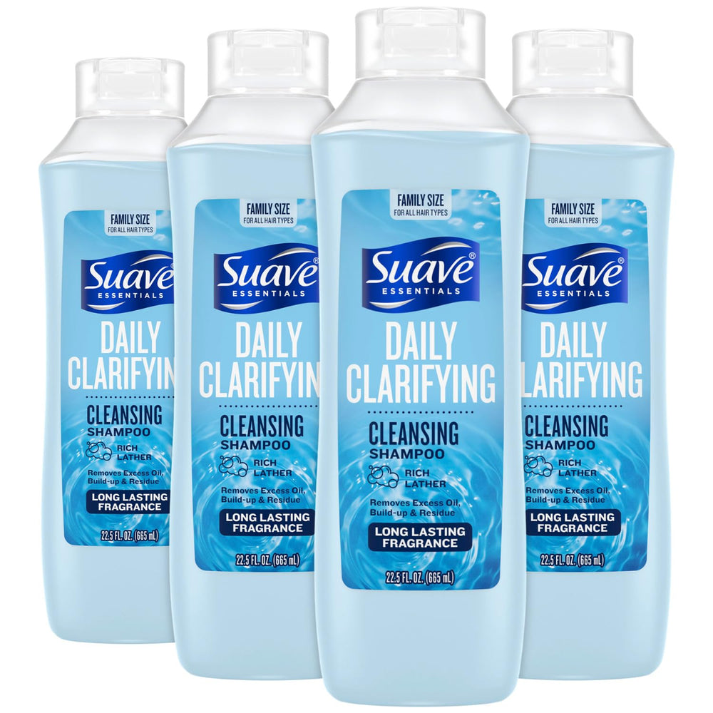 Shampooing clarifiant Suave en bouteille, élimine les résidus et ravive la brillance
