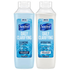 Shampooing clarifiant Suave en bouteille, cheveux propres et brillants.