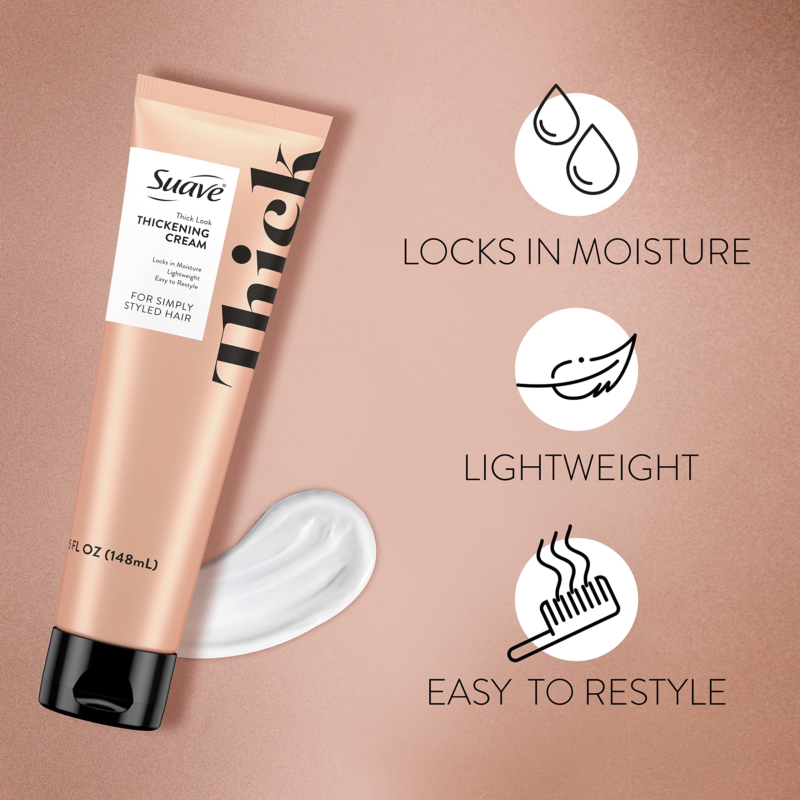 Suave Simply Styled thickening cream heat protection icon highlights safety