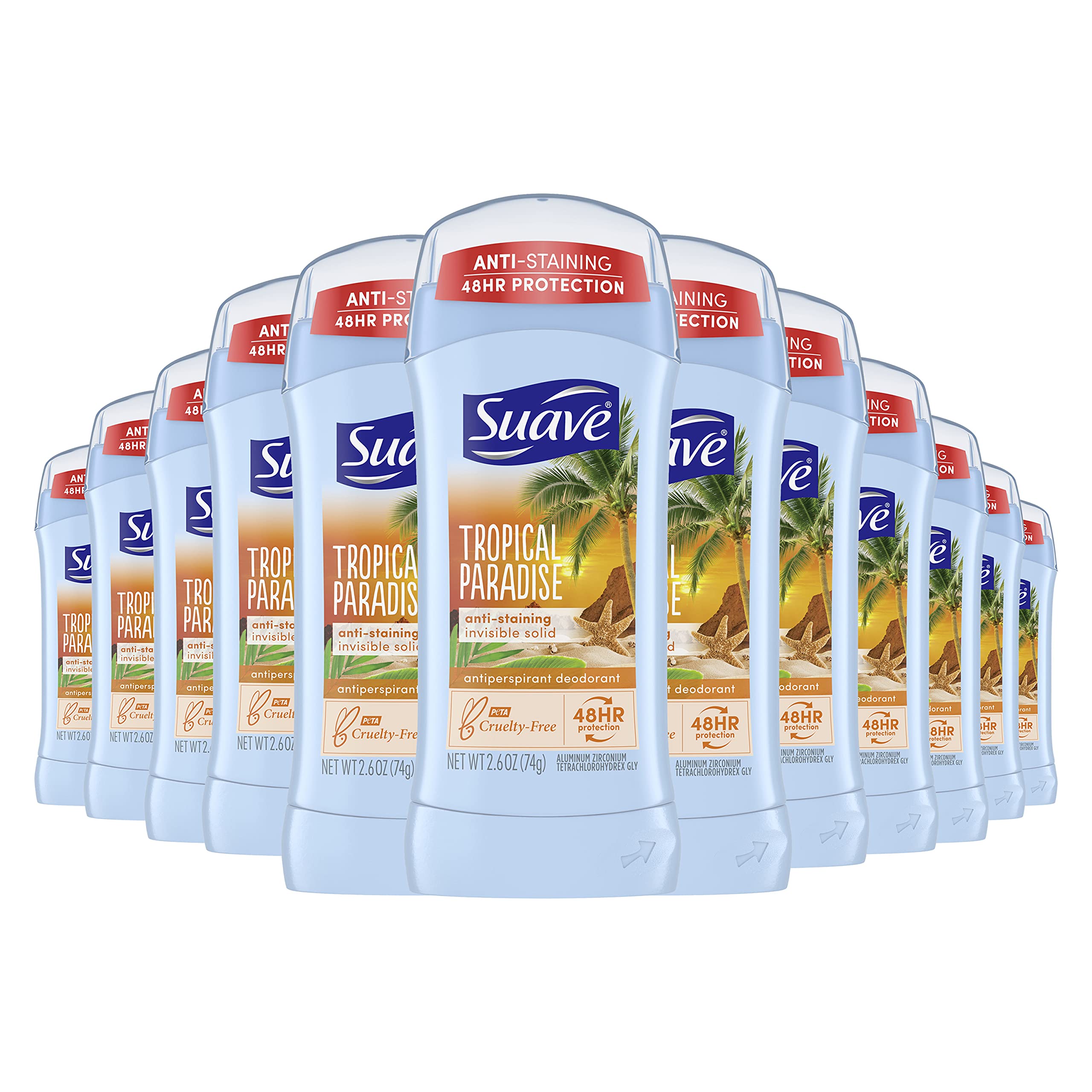 Déodorant Suave Tropical Paradise en stick invisible offrant une protection longue durée.