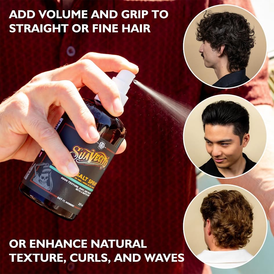 Cheveux avec volume naturel grâce au spray Suavecito.