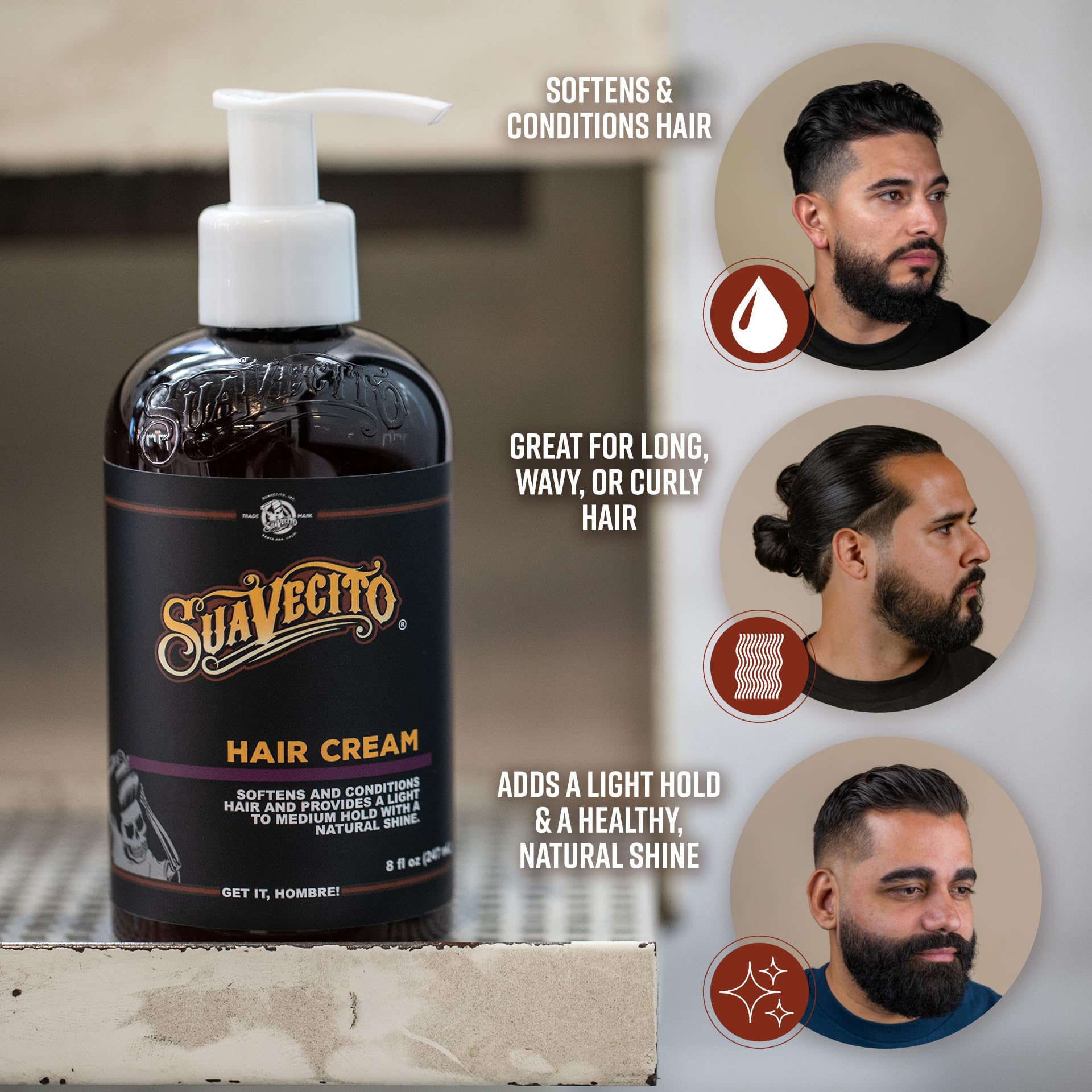Crème capillaire Suavecito – brillance naturelle et douceur satinée.