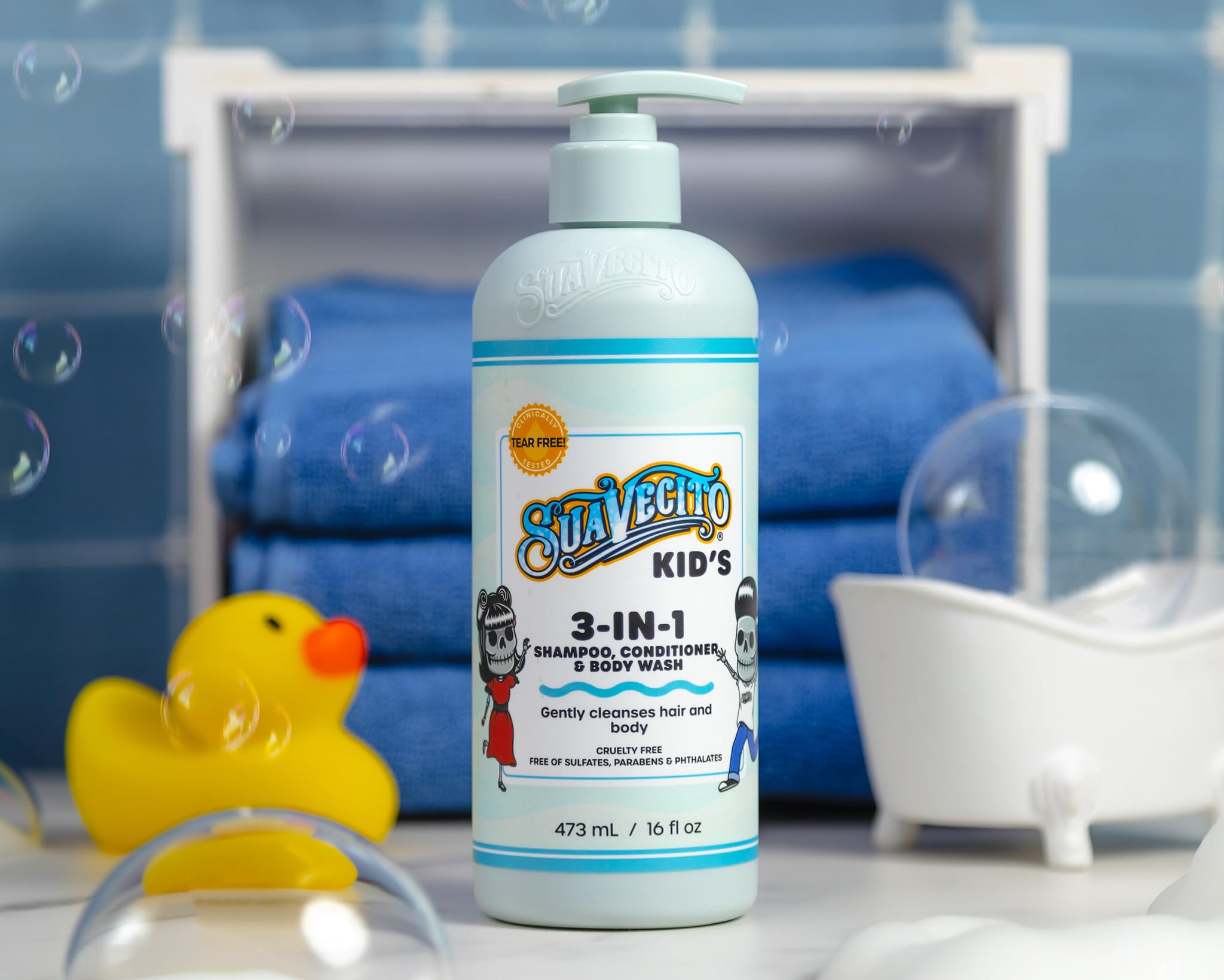 Suavecito Kid's 3-en-1: flacon pompe pratique pour le bain