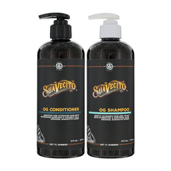 Ensemble Shampoing et Après-Shampoing Suavecito OG avec pompe, fortifie les cheveux.