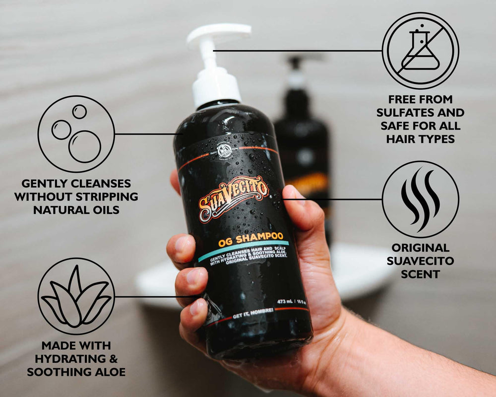 Mousse douce et onctueuse générée par Suavecito OG Shampoo pour cheveux propres et hydratés.