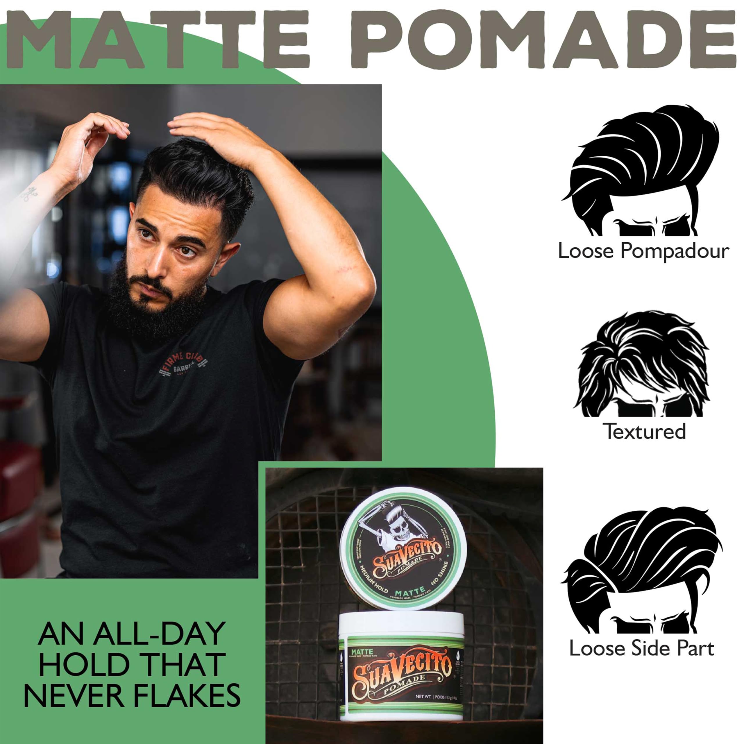 Maintien moyen de Pomade Matte pour styles quotidiens variés.