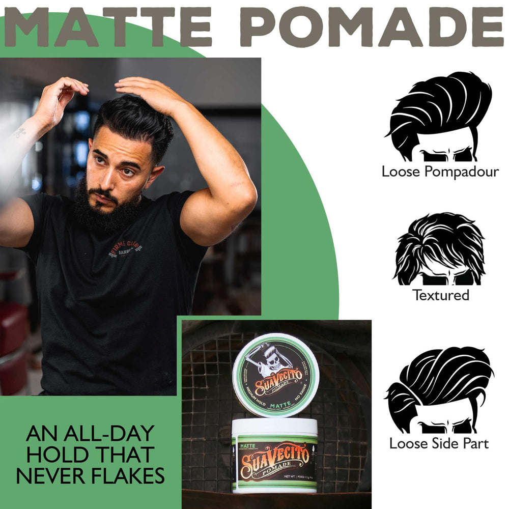 Maintien moyen de Pomade Matte pour styles quotidiens variés.