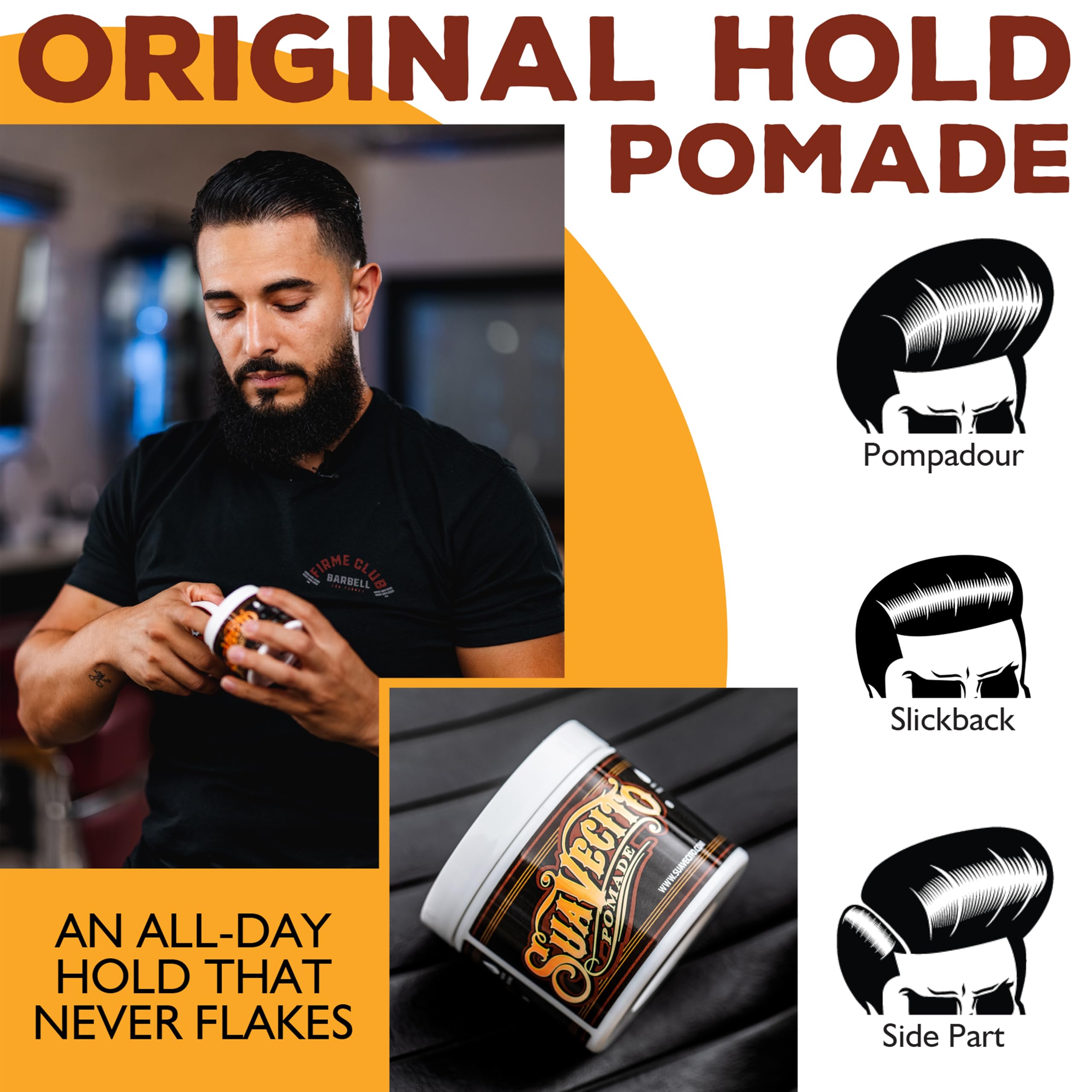 Pompadour précis avec tenue fiable.
