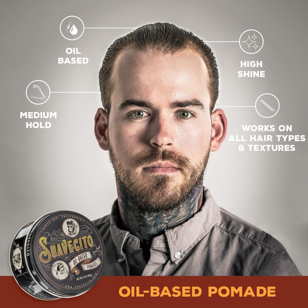Suavecito pomade: appliquez sur cheveux humides pour une tenue renforcée.