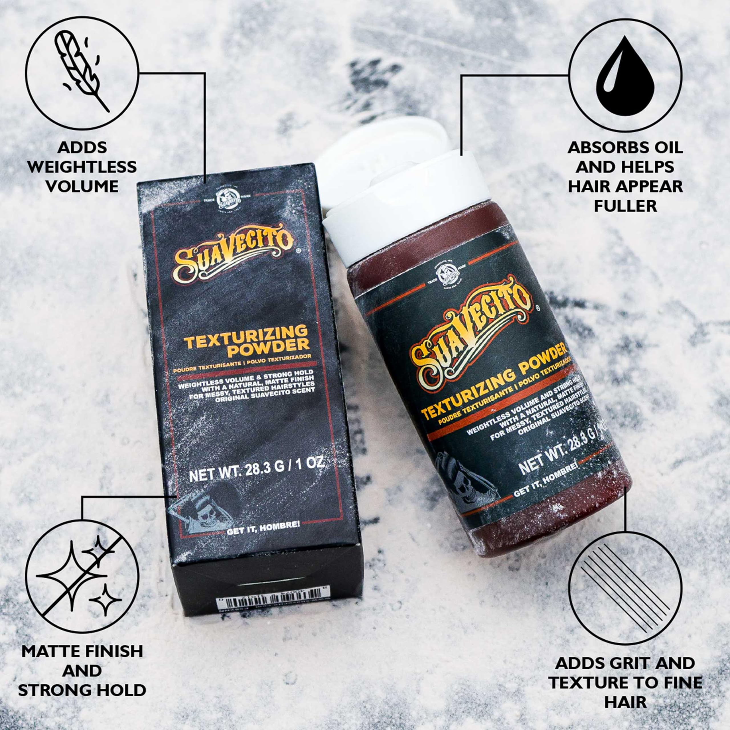 Suavecito Poudre fini mat cheveux montre look discret sans brillance
