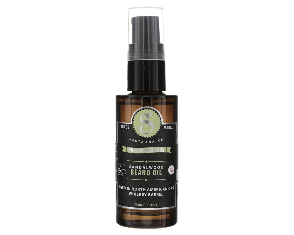Suavecito Premium Blends Beard Oil, bouteille ambre avec pompe, application facile pour nourrir barbe et peau.