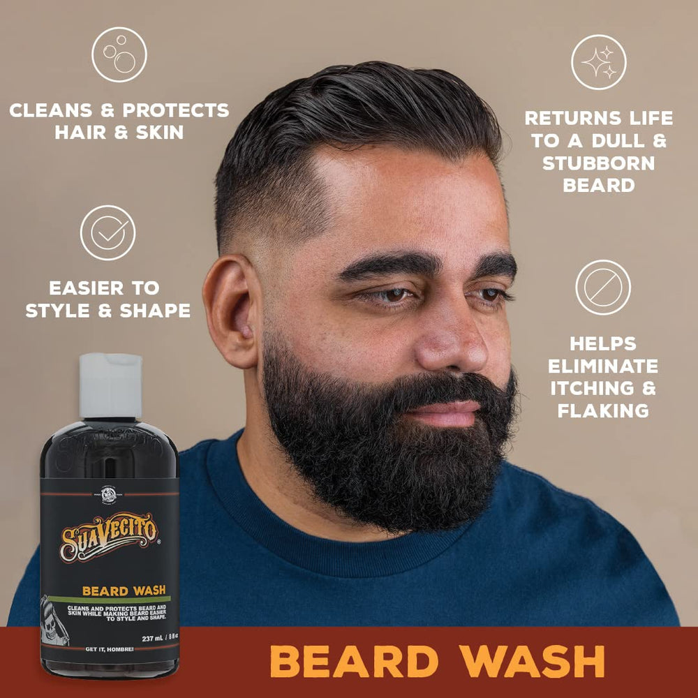 Rinçage barbe avec duo Suavecito, hydratation améliorée.