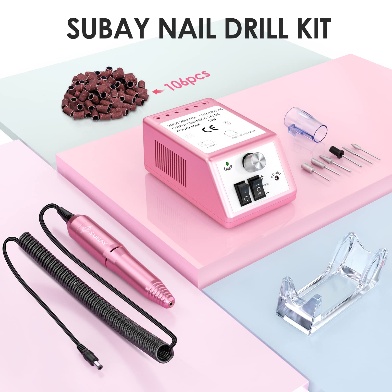 SUBAY perceuse à ongles, bandes ponçage incluses pour finition lisse