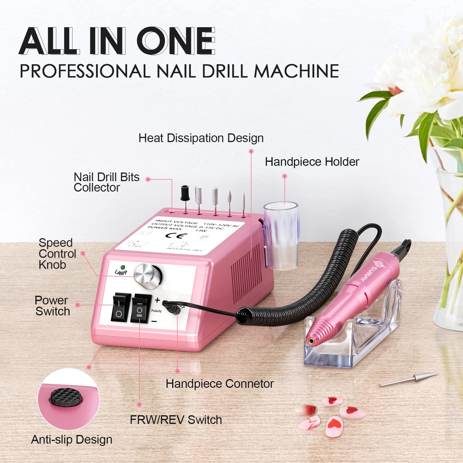 SUBAY perceuse à ongles, ensemble manucure-pédicure rose pour soins complets