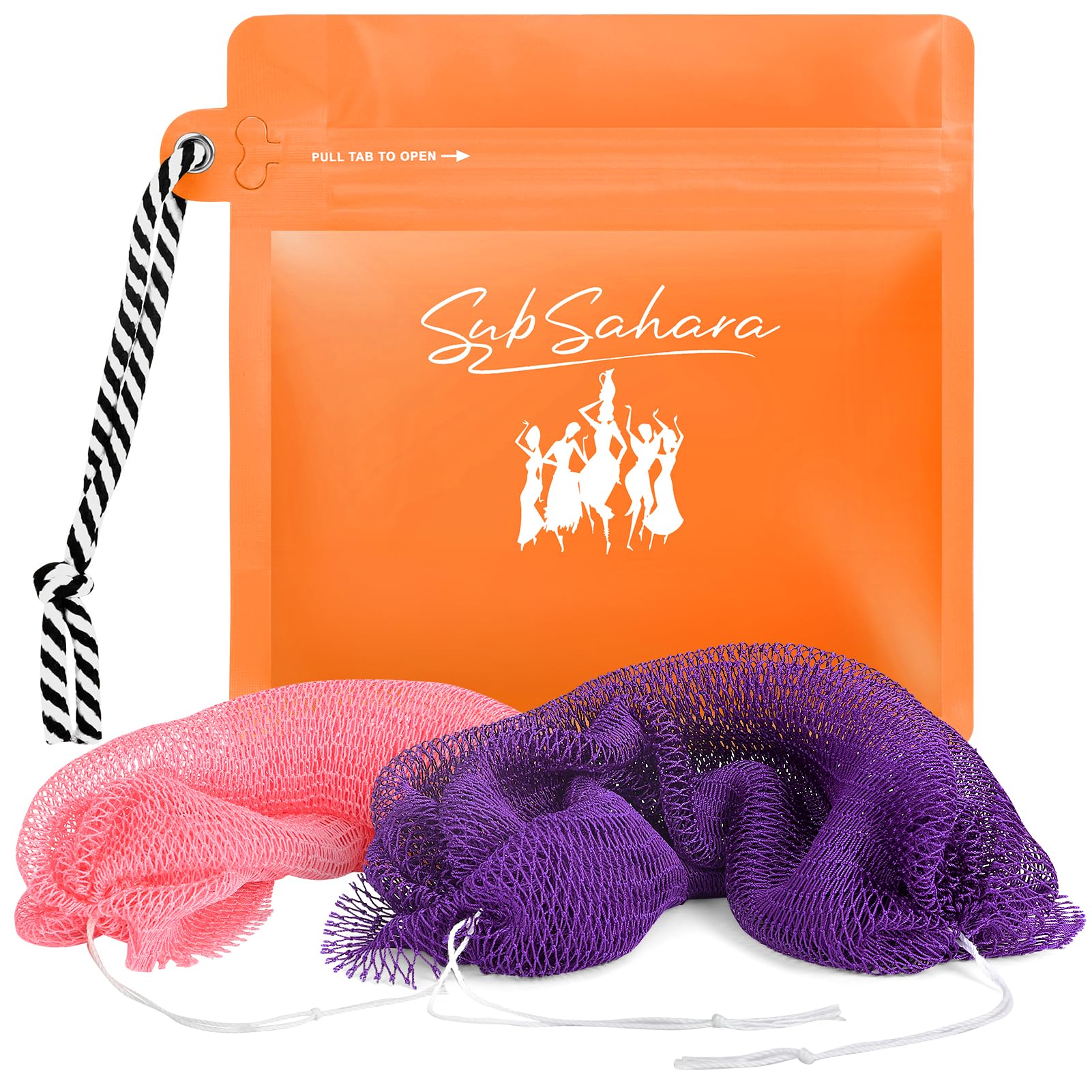 SubSahara Éponge en filet africain authentique deux pièces, texture exfoliante douce pour visage et corps.