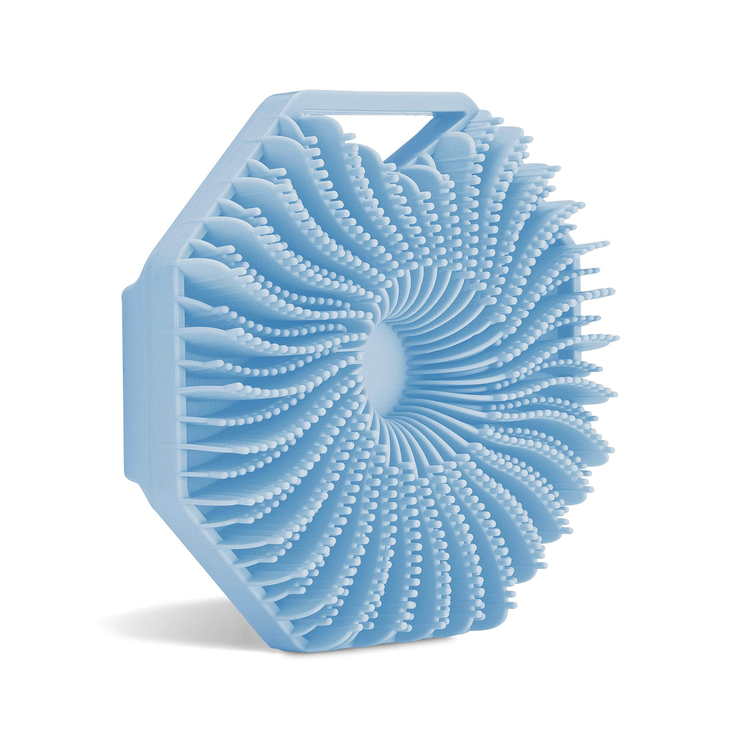 Brosse Sud Scrub en silicone antimicrobienne bleue pour une douche hygiénique.