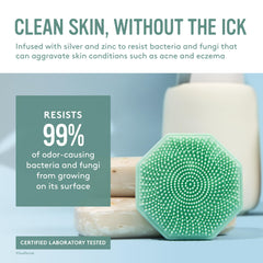 Zoom sur la surface antimicrobienne en silicone et ses avantages.