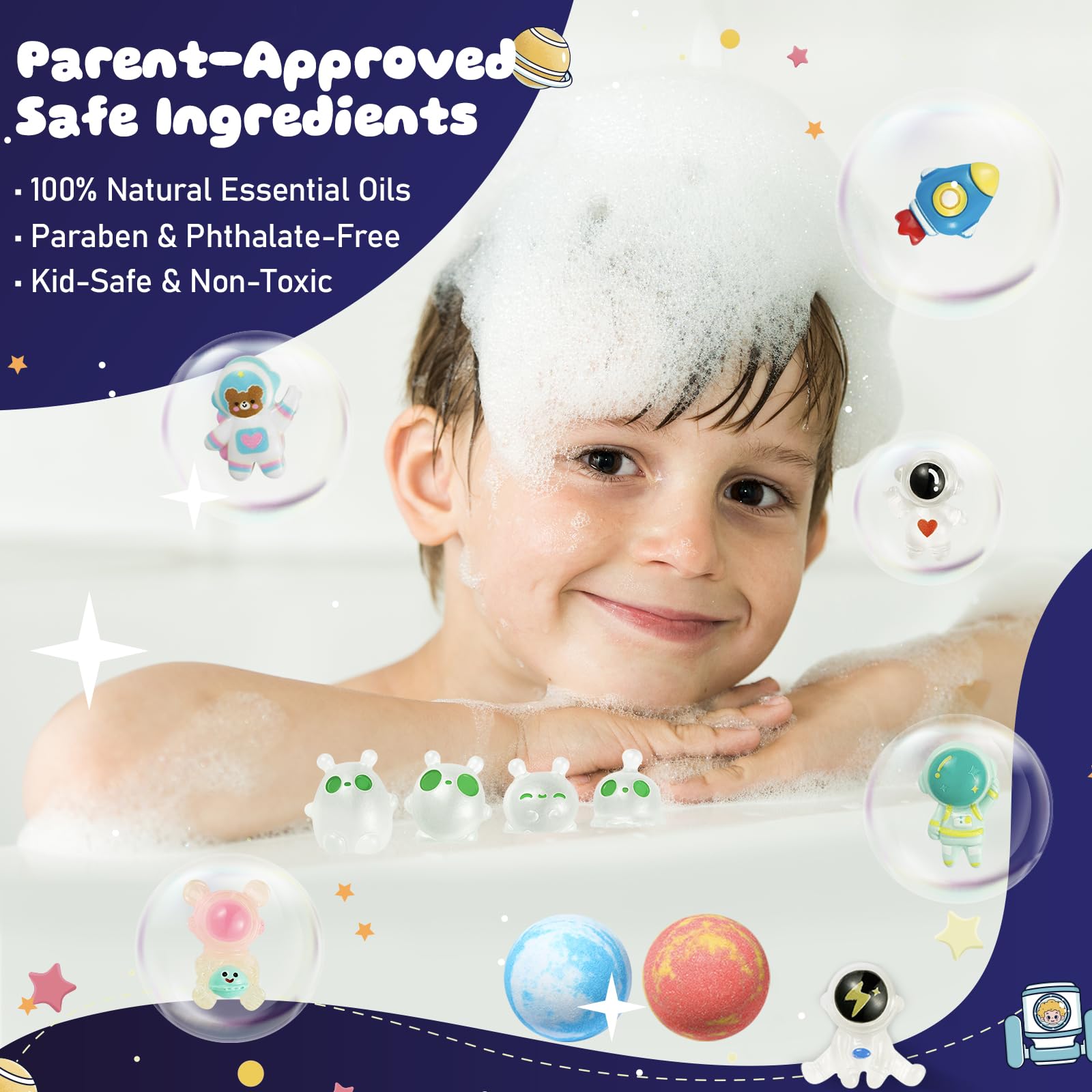 SudsyRoar bombes-bain-galaxie-alien-luminescents: jouets fluorescents qui brillent dans l'eau.