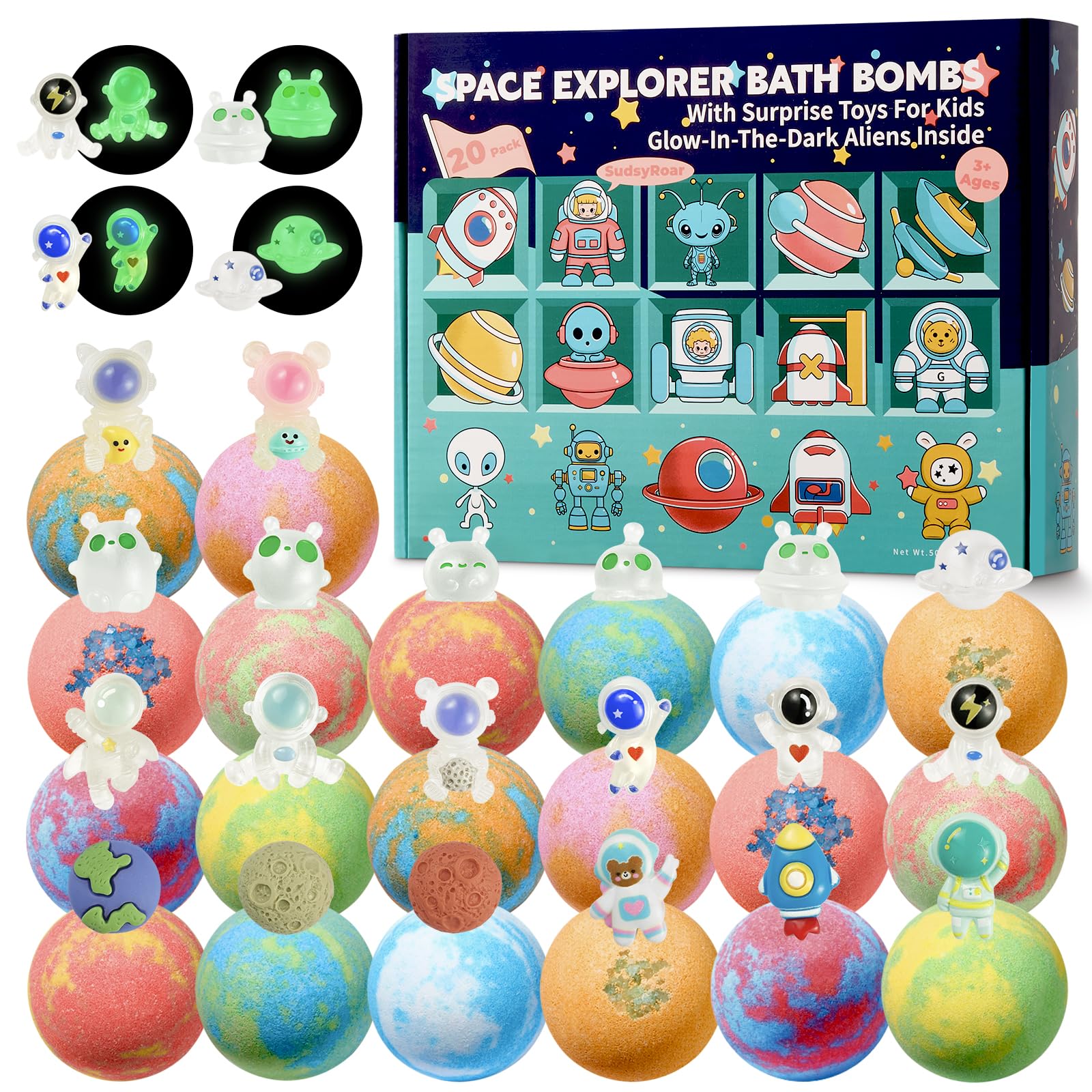 SudsyRoar bombes-bain-galaxie-aventure-astronautes: aventure spatiale sûre pour le bain des enfants.