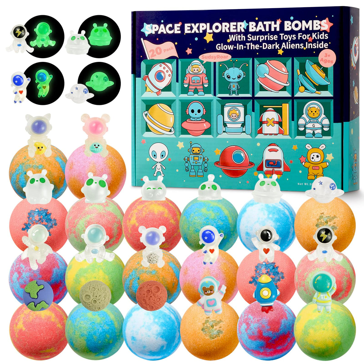 SudsyRoar bombes-bain-galaxie-aventure-astronautes: aventure spatiale sûre pour le bain des enfants.