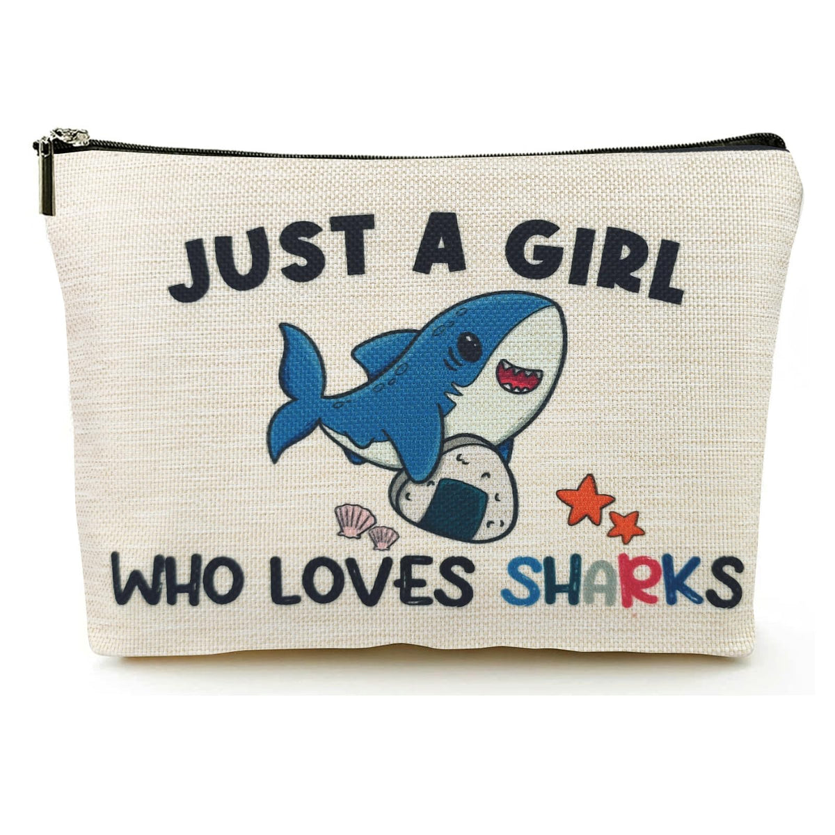 Sac maquillage Suemetic au motif requin, parfait pour transporter vos essentiels.