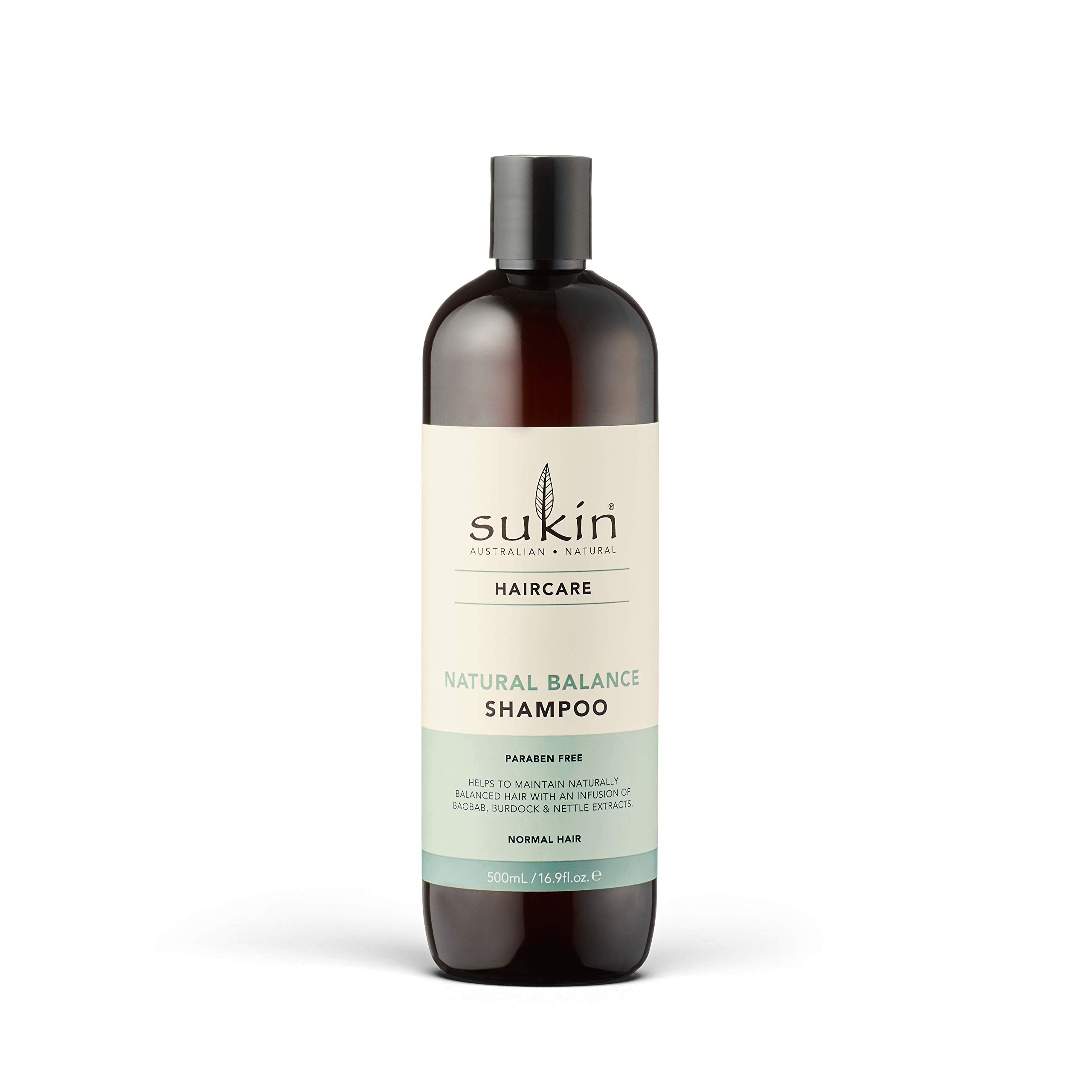 Sukin bouteille équilibre pour cheveux normaux, présentation épurée et naturelle.