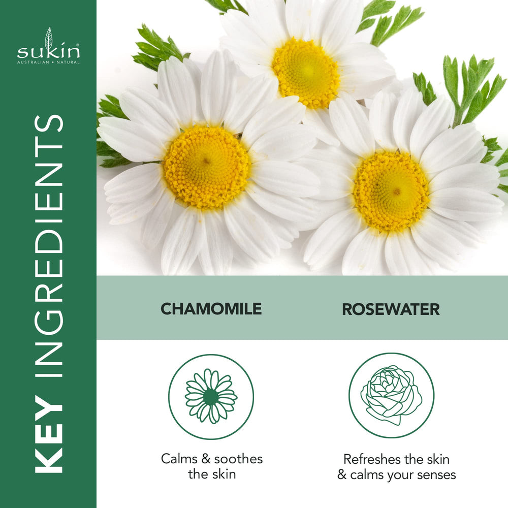 Sukin Organics Brume visage rose-apaisante, idéale après une journée chaude.