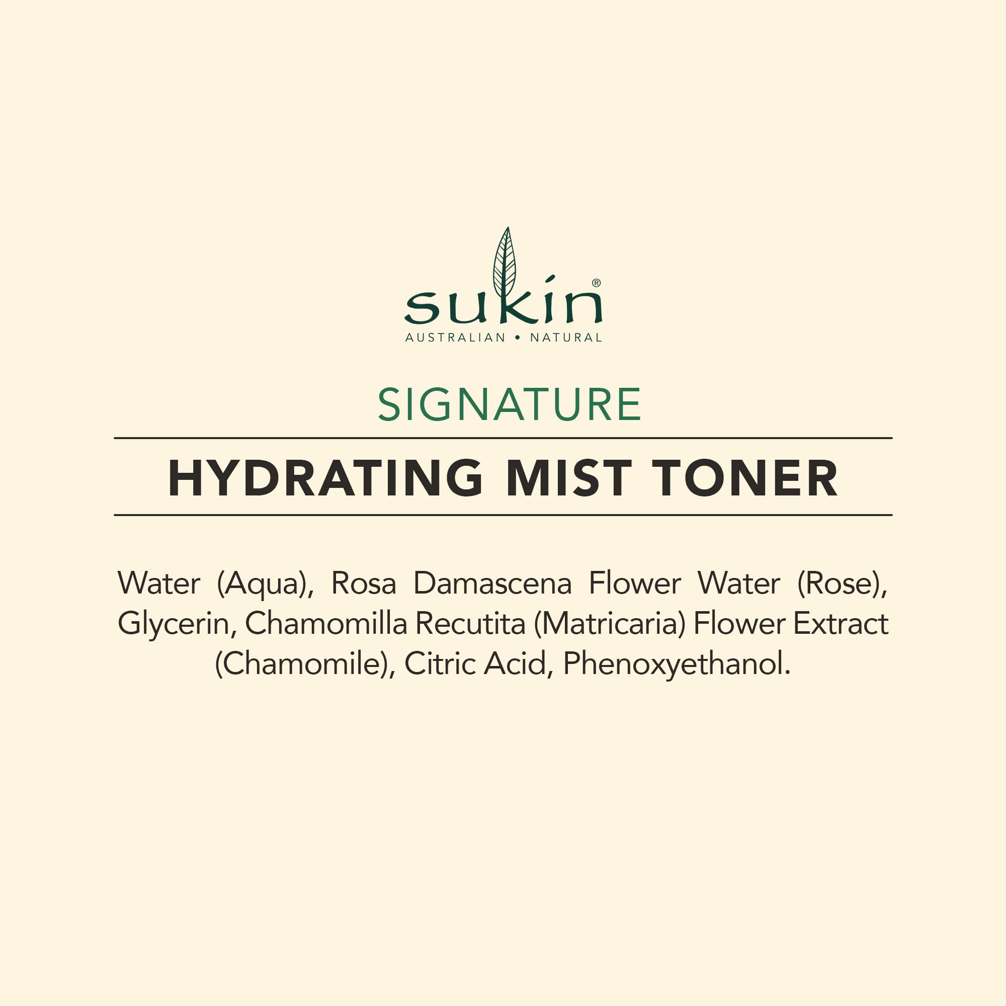 Sukin Organics Brume visage rose-avant-maquillage, prépare la peau en douceur.