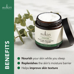 Texture onctueuse de la Crème Nuit Sukin Organics pour sensation confortable.