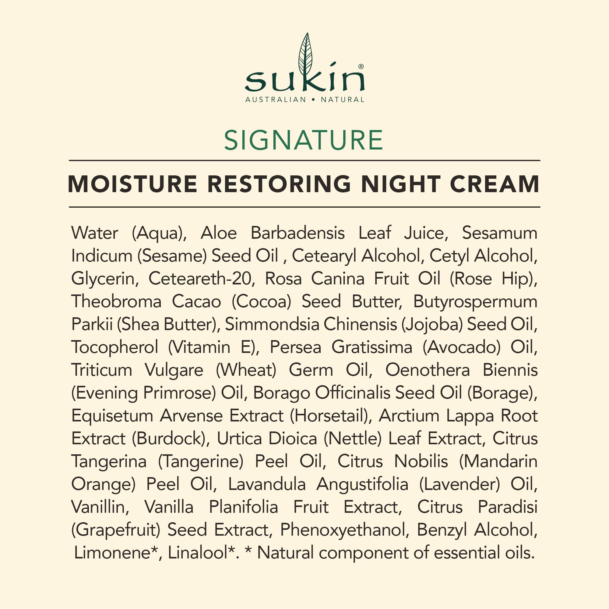 Huile de jojoba dans la Crème Nuit Sukin Organics pour l’équilibre cutané.