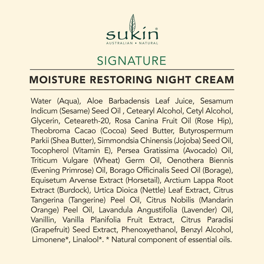 Huile de jojoba dans la Crème Nuit Sukin Organics pour l’équilibre cutané.